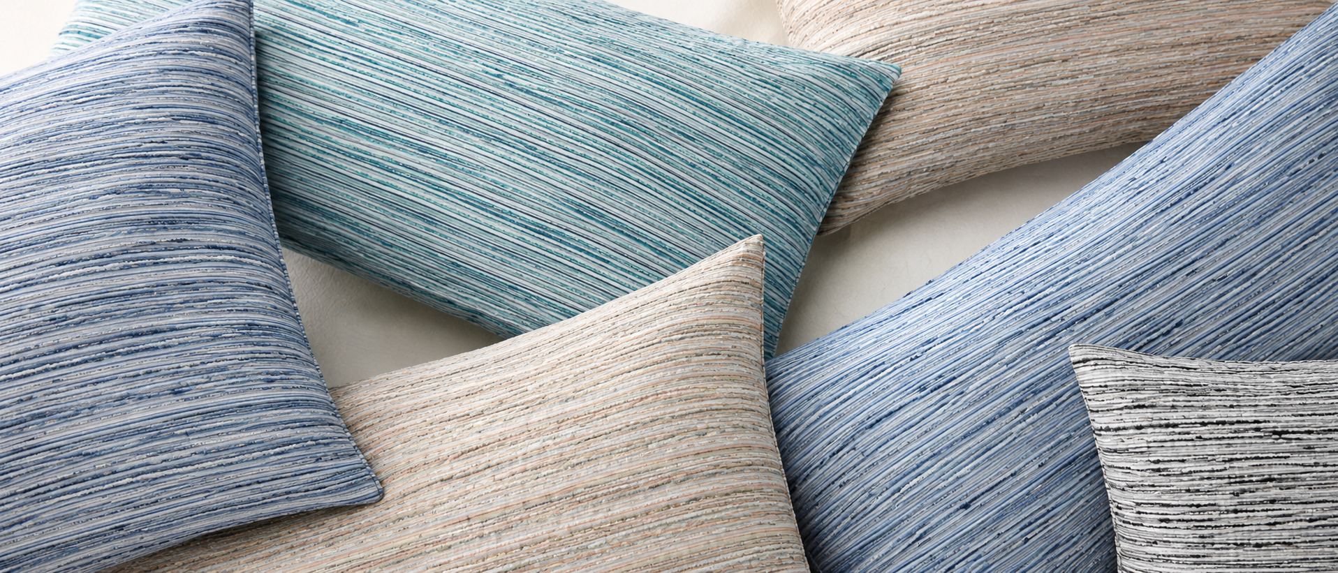A calm home interior styled with soft textiles
